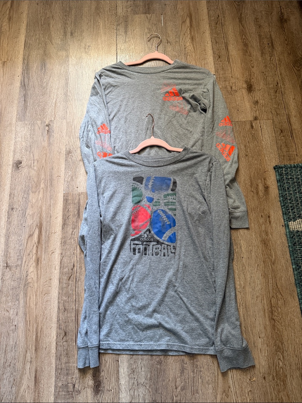 Adidas Boys' XL Gray Long Sleeve Football Graphic Tee - Gray with Orange Logos
